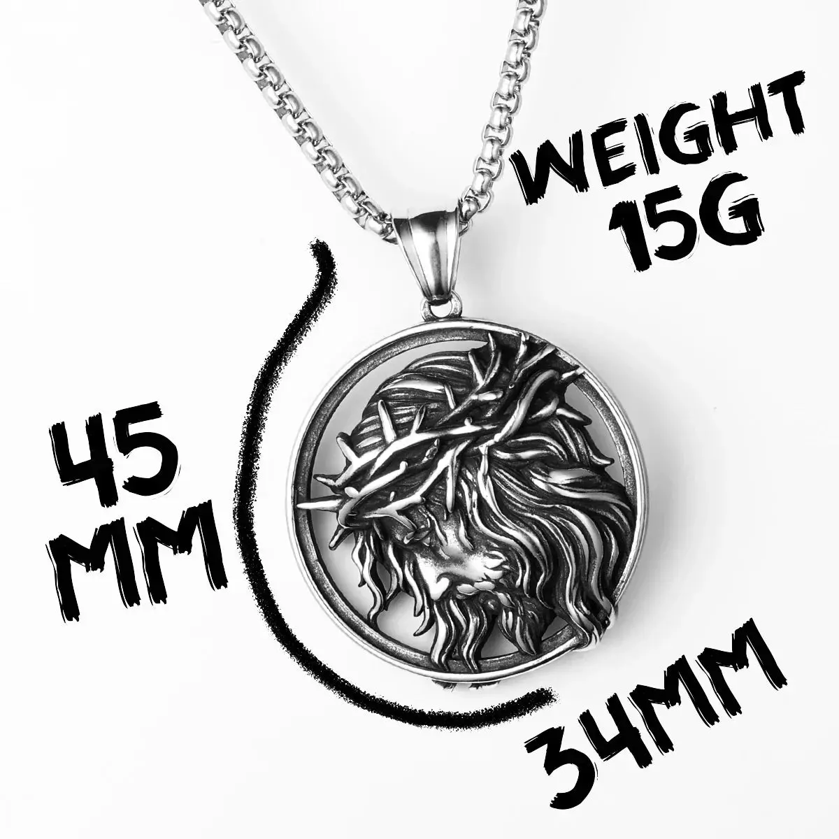 Crown of Thorns Christian Jesus Stainless Steel Men's Necklace - Image 12