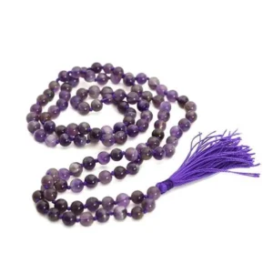 Natural Amethyst Mala Prayer 108 Beads Japa Mala Tassel Necklace